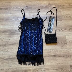 Leg Avenue Black and Blue Sequin Fringe Dress